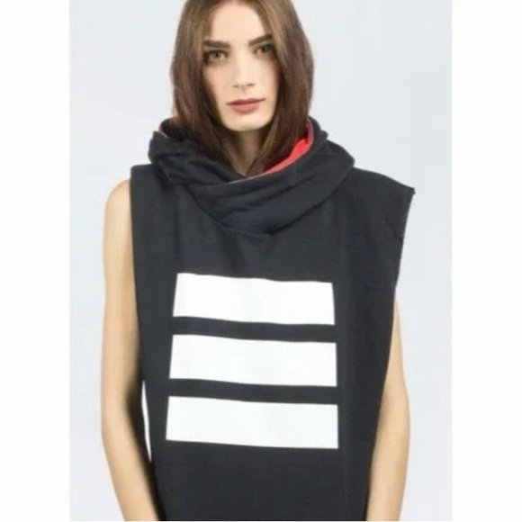 Rare Adidas Berlin Black Sleeveless Hoodie with White Stripes and zipper hood.XS - Picture 3 of 10